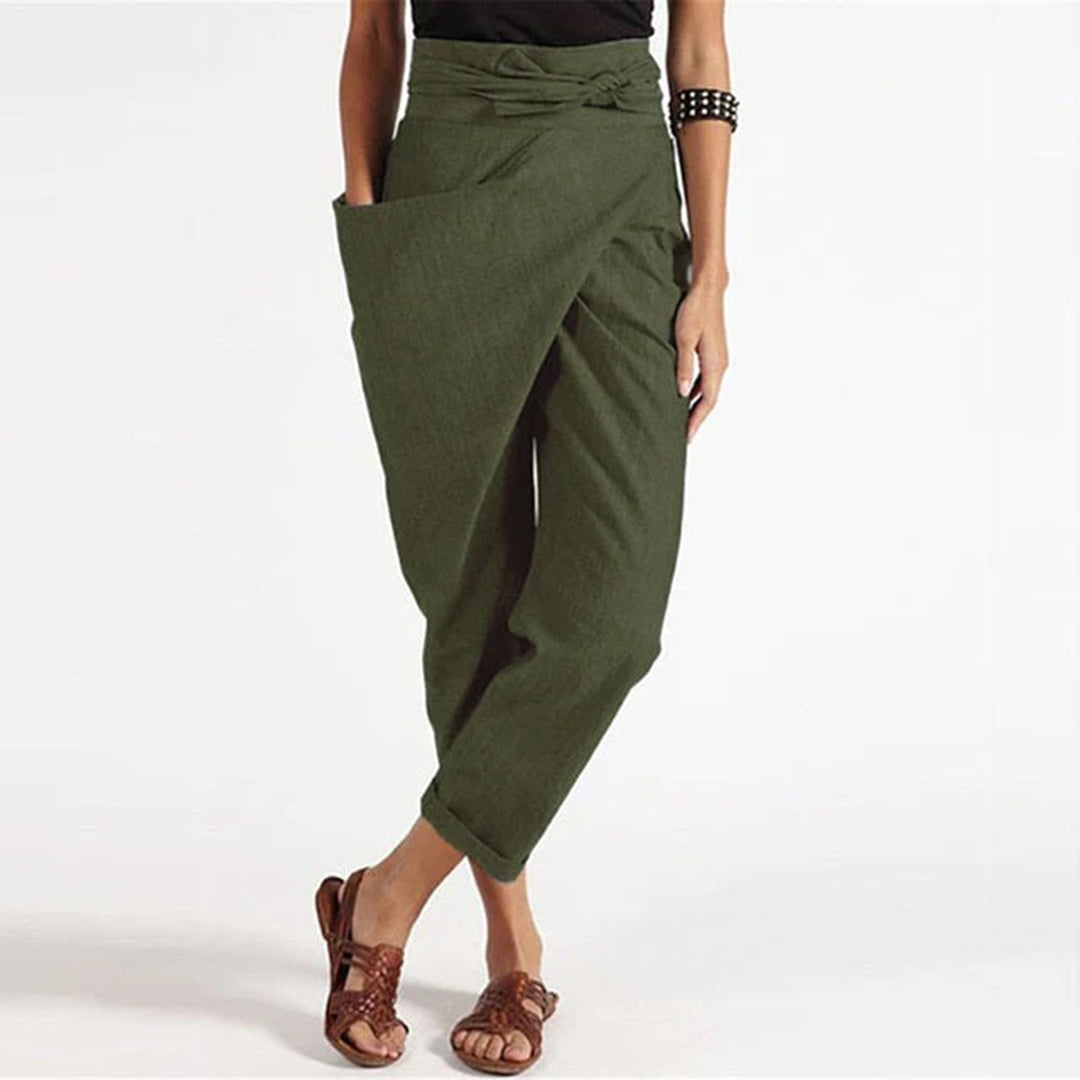 Bequeme Damen-Cropped-Hosen – Front-Knot-Design, Polyester, für den Sommer 2