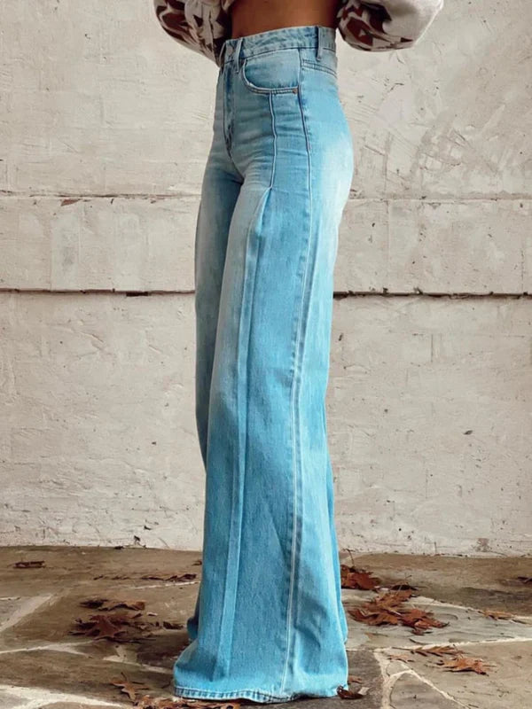 Bequeme Damen High-Waisted Jeans – weite Beinsilhouette, robuster Denim, für Freizeit 1