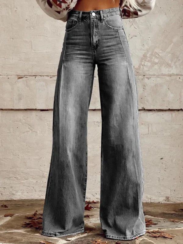Bequeme Damen High-Waisted Jeans – weite Beinsilhouette, robuster Denim, für Freizeit 2