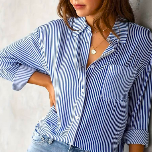 Bequeme Damenbluse – lässiges gestreiftes Design, hochwertige Baumwolle, für Alltag und Freizeit 0