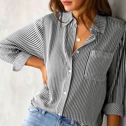 Bequeme Damenbluse – lässiges gestreiftes Design, hochwertige Baumwolle, für Alltag und Freizeit 1