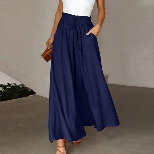 Bequeme Damenhose – hohe Taille, luftige Stoffhose, für den Sommer 0