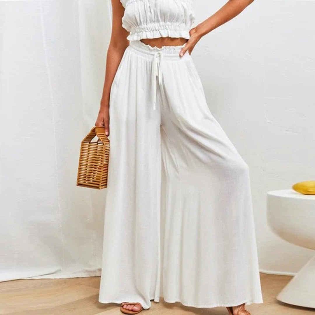 Bequeme Damenhose – hohe Taille, luftige Stoffhose, für den Sommer 1