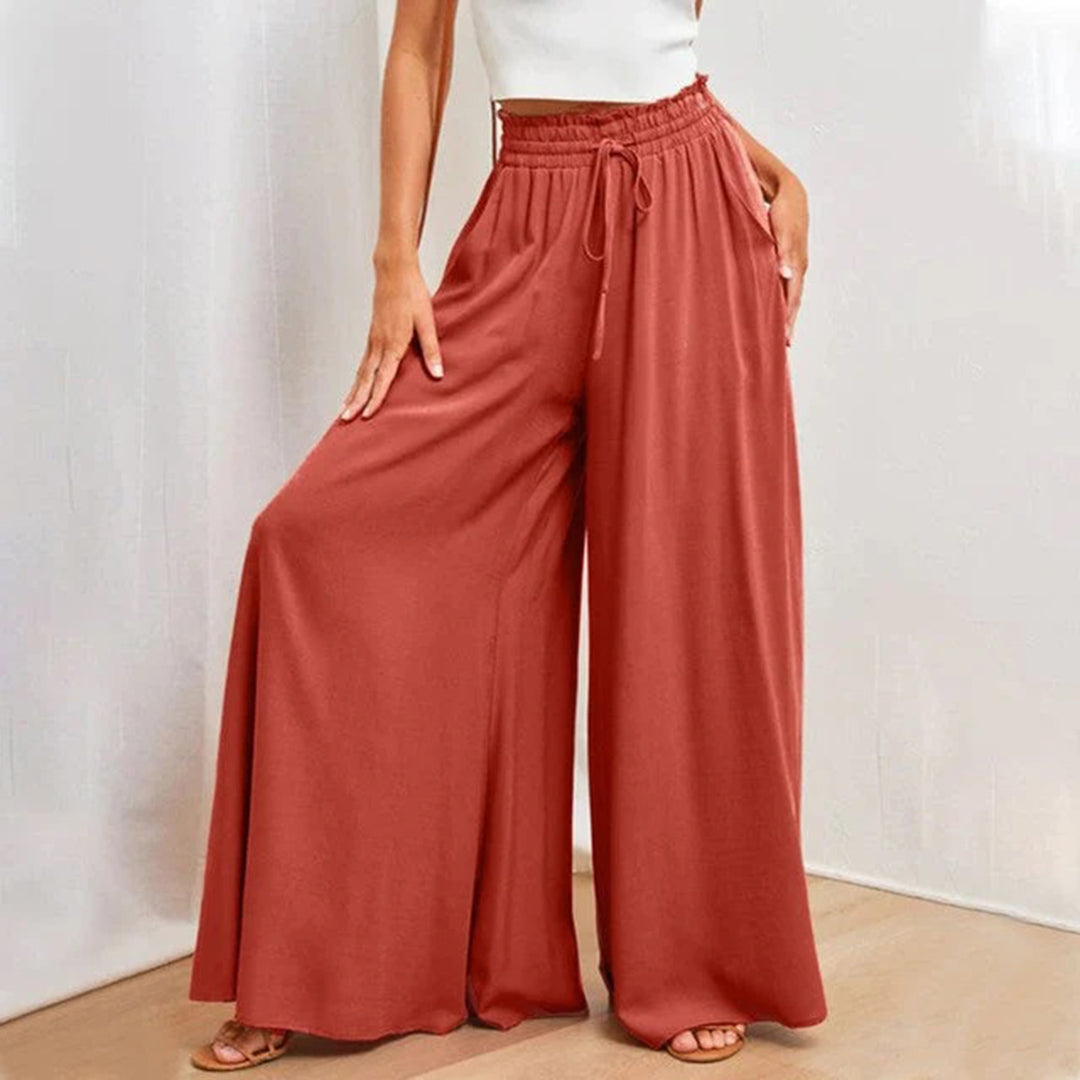 Bequeme Damenhose – hohe Taille, luftige Stoffhose, für den Sommer 2