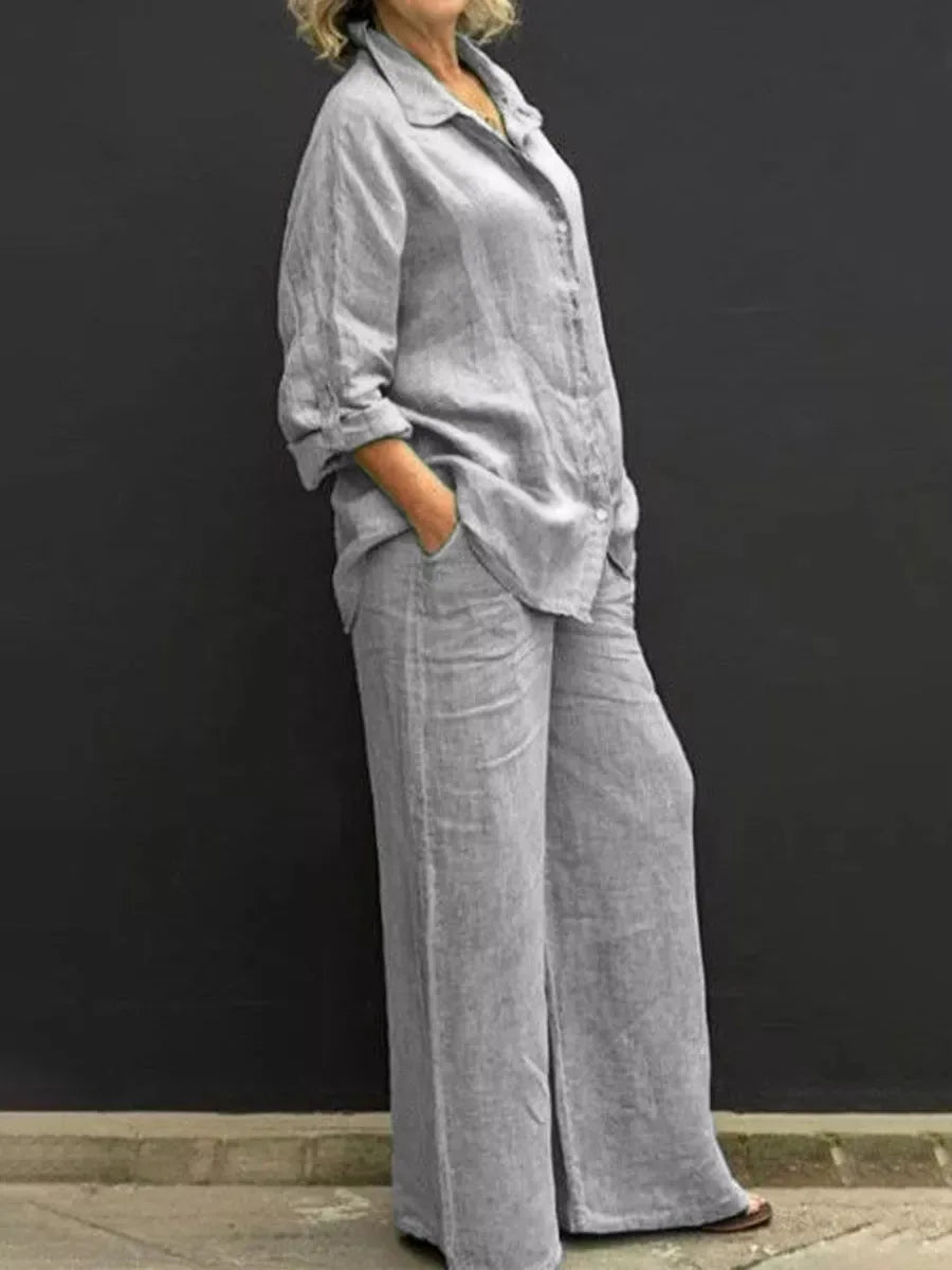 Bequemes Damen Leinen Set – weites Oberteil mit passender Hose, atmungsaktiv, für Alltag und besondere Anlässe 5