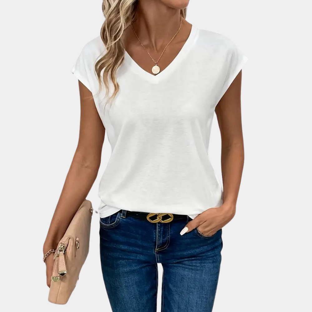 Bequemes Damen T-Shirt – lässiger V-Ausschnitt, Baumwolle, für Frühling und Sommer 3