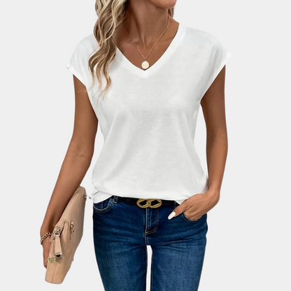 Bequemes Damen T-Shirt – lässiger V-Ausschnitt, Baumwolle, für Frühling und Sommer 3