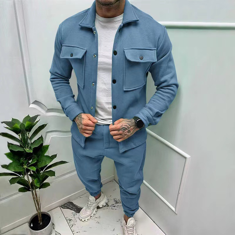 Bequemes Herren Baumwoll-Set – lässige Jacke mit Taschen, klassische Hose, für Büro und Freizeit 2