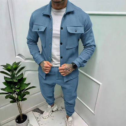 Bequemes Herren Baumwoll-Set – lässige Jacke mit Taschen, klassische Hose, für Büro und Freizeit 2