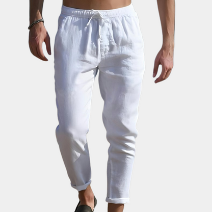 Breathable men's linen trousers – relaxed fit, lightweight fabric, for casual outings 0
