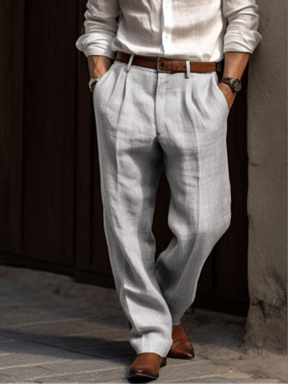 Breathable men's pleated linen trousers – classic design, linen-cotton blend, for casual and formal occasions 1