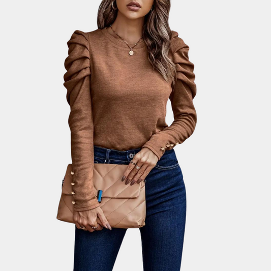 Breathable women's blouse – puff sleeve design, polyester, for casual or work 0