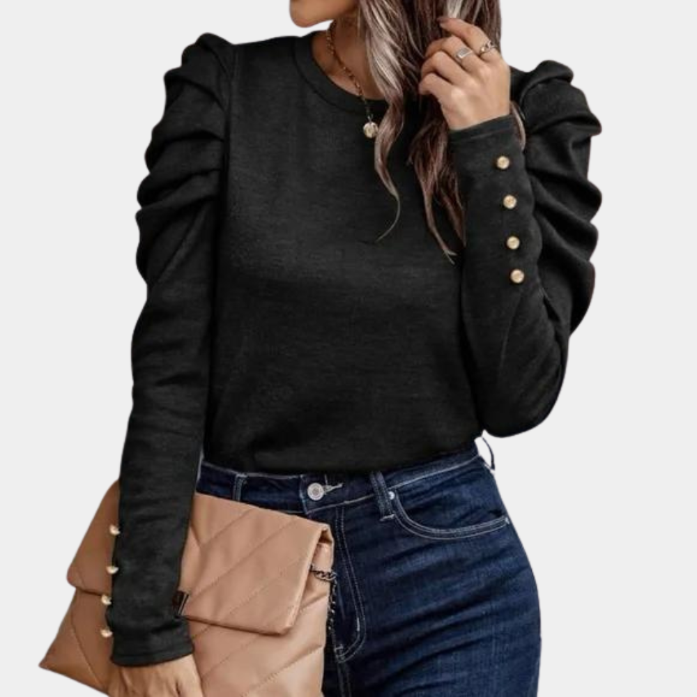 Breathable women's blouse – puff sleeve design, polyester, for casual or work 1