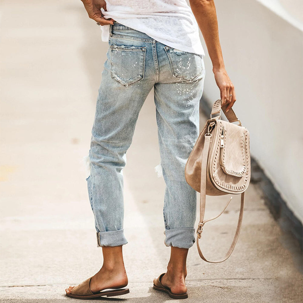 Breathable women's distressed jeans – ripped design, cotton blend, for casual outings 3