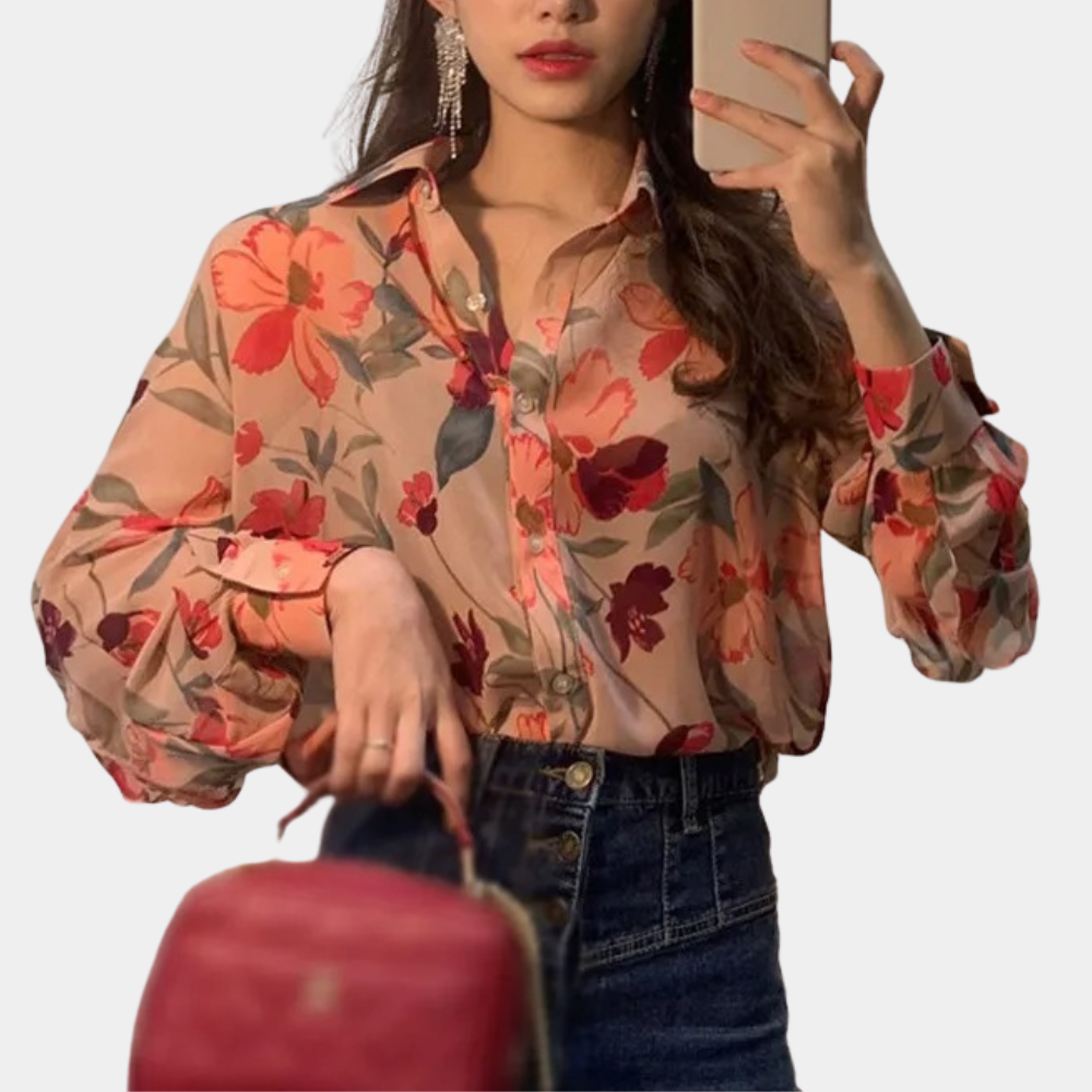 Breathable women’s floral blouse – relaxed fit, chiffon, for autumn outings 0