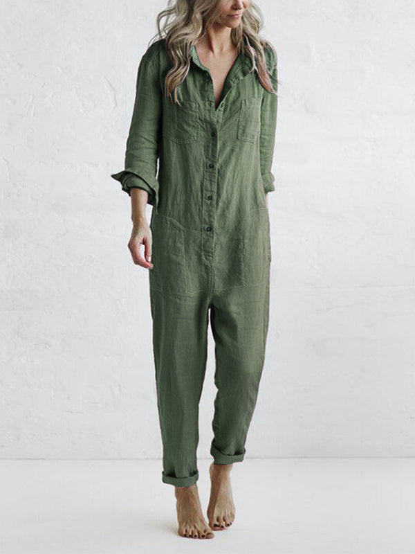 Breathable women's jumpsuit – long-sleeve design, cotton blend, for all seasons 0
