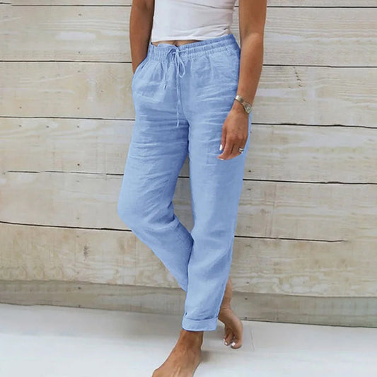 Breathable women's straight-leg pants – relaxed fit, cotton blend, for casual spring and summer outings 0