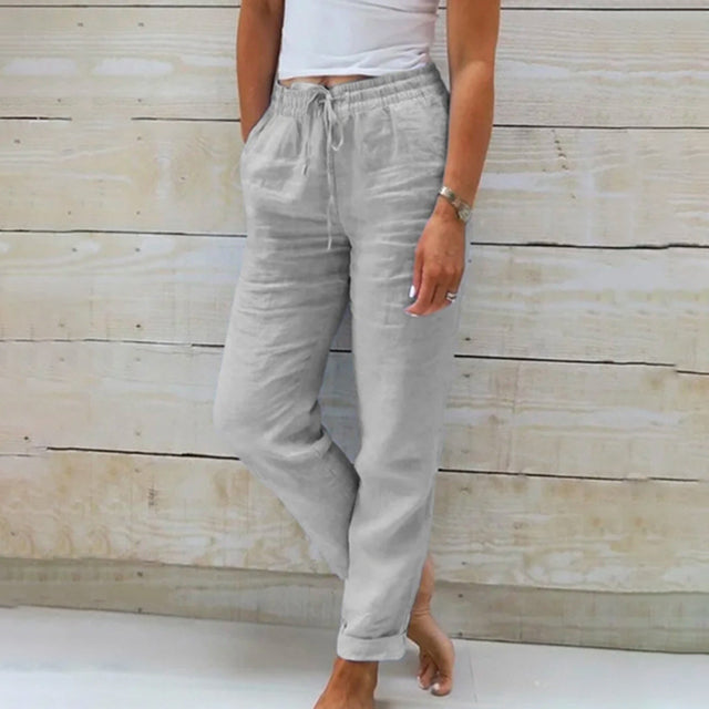 Breathable women's straight-leg pants – relaxed fit, cotton blend, for casual spring and summer outings 1