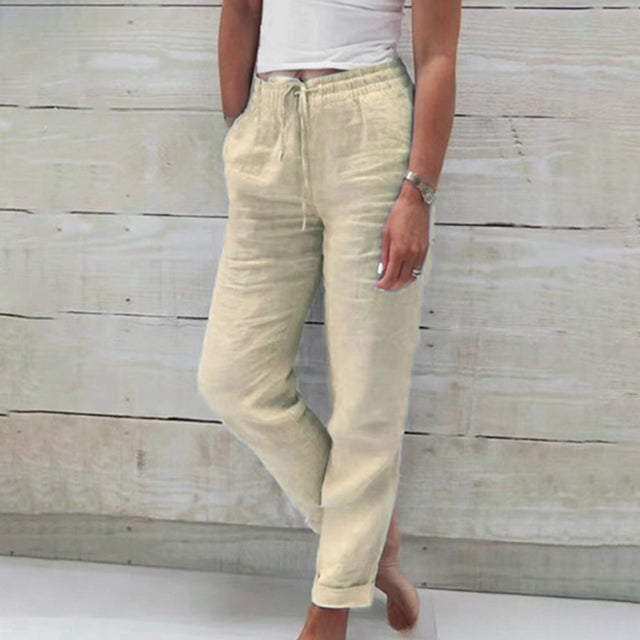 Breathable women's straight-leg pants – relaxed fit, cotton blend, for casual spring and summer outings 3