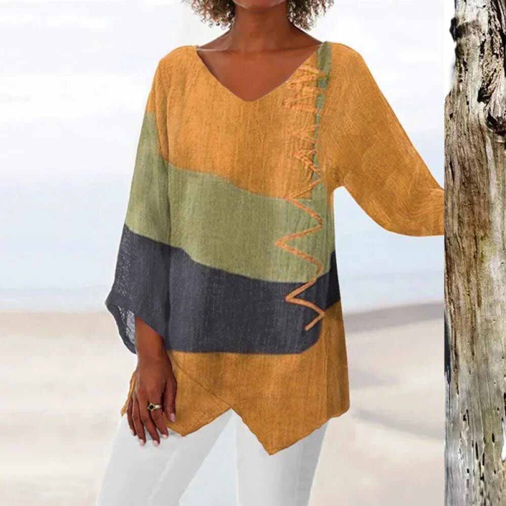 Breathable women’s tricolor shirt – modern design, soft polyester, for all occasions 1