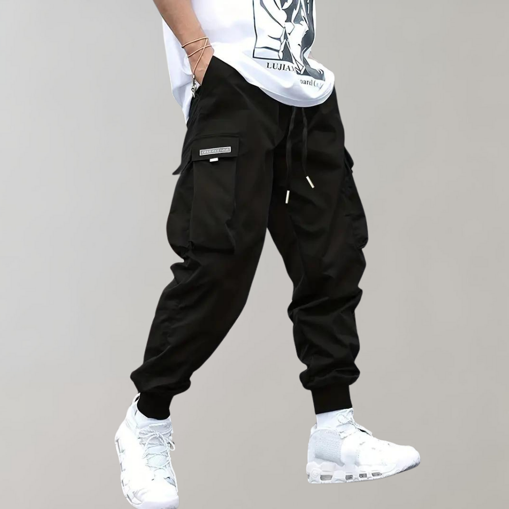 Relaxed Fit Black Cargo Pants for Men, Breathable and Flexible Casual Trousers with Functional Pockets-6