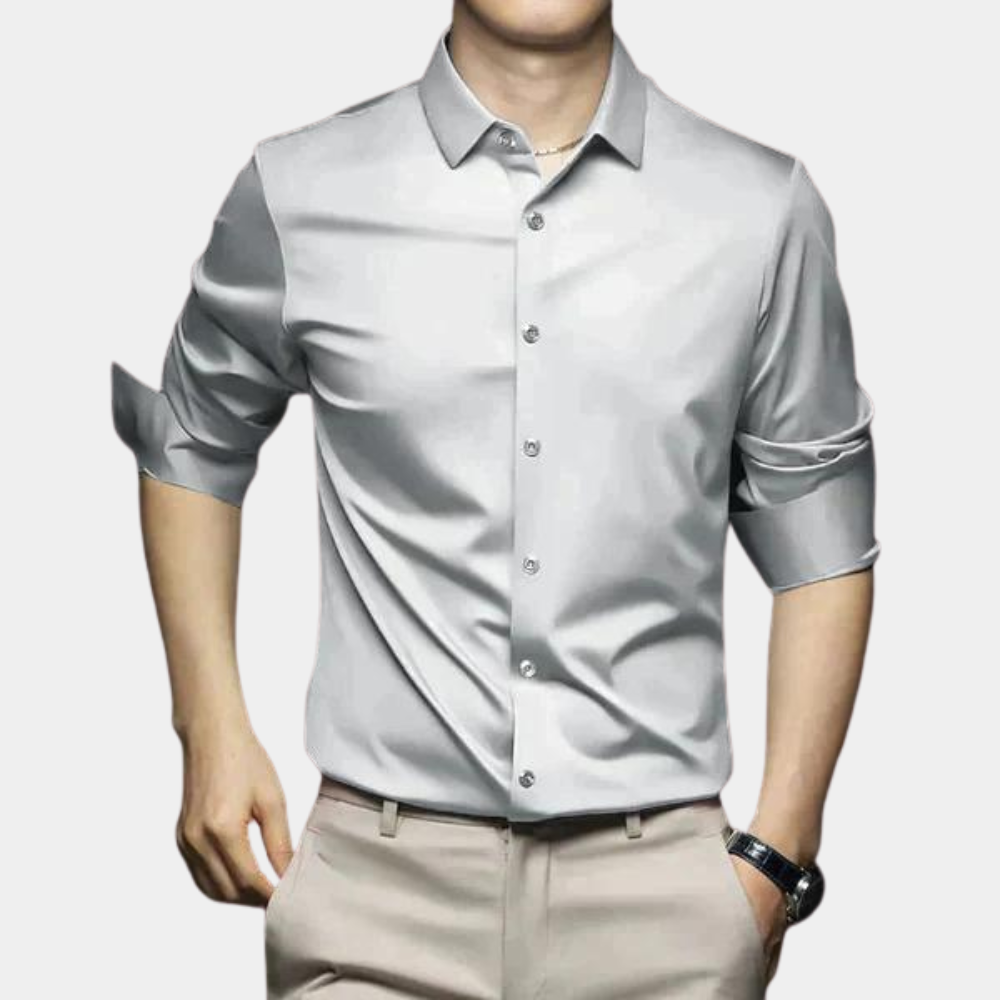 Classic Men's Dress Shirt in Polyester and Elastane, Thermo-Isolating, Comfortable Fit for Fall and Winter, Available in Multiple Colors-4