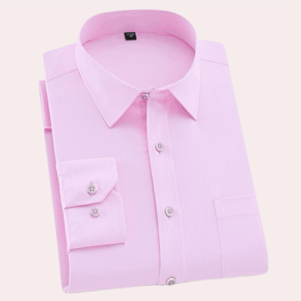 Classic Men's Dress Shirt, Tailored Fit Stretch Fabric, Non-Iron, Breathable, Elegant Design, Narrow Sleeves, Various Colors-1