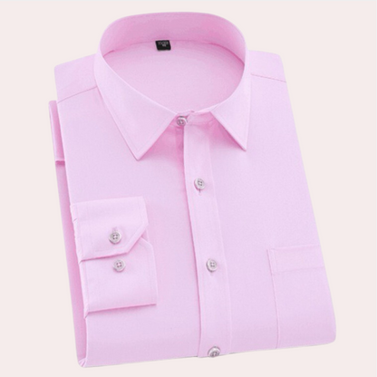 Classic Men's Dress Shirt, Tailored Fit Stretch Fabric, Non-Iron, Breathable, Elegant Design, Narrow Sleeves, Various Colors-1