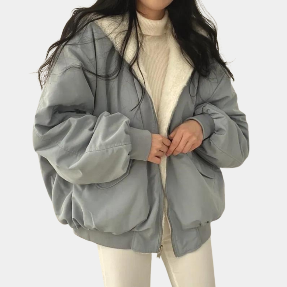 Women's Warm Oversized Jacket - Hooded Coat, Faux Fur