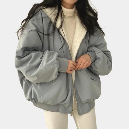 Women's Warm Oversized Jacket - Hooded Coat, Faux Fur