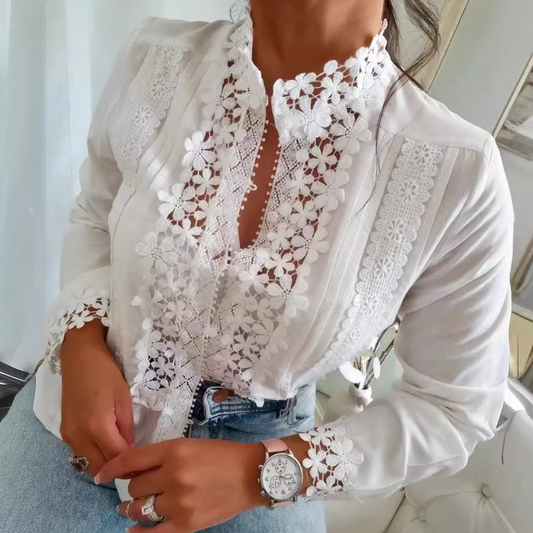 Elegant Women's Blouse with Floral Patterns and Lace Details - Stylish Summer Tops for Women-1