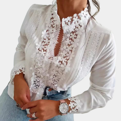 Elegant Women's Blouse with Floral Patterns and Lace Details - Stylish Summer Tops for Women-2