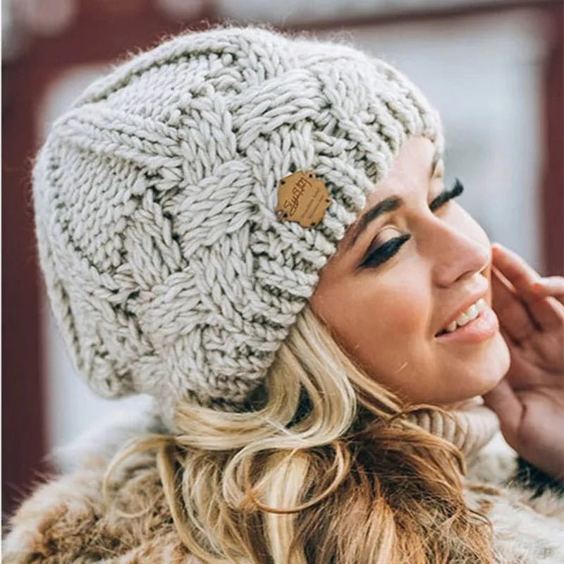 Warm Women's Knit Beanie - Cable Slouchy Cut, Plush Wool