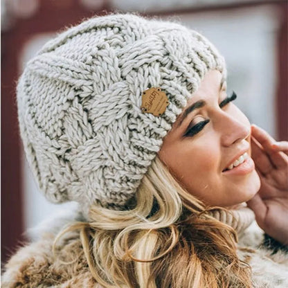 Warm Women's Knit Beanie - Cable Slouchy Cut, Plush Wool