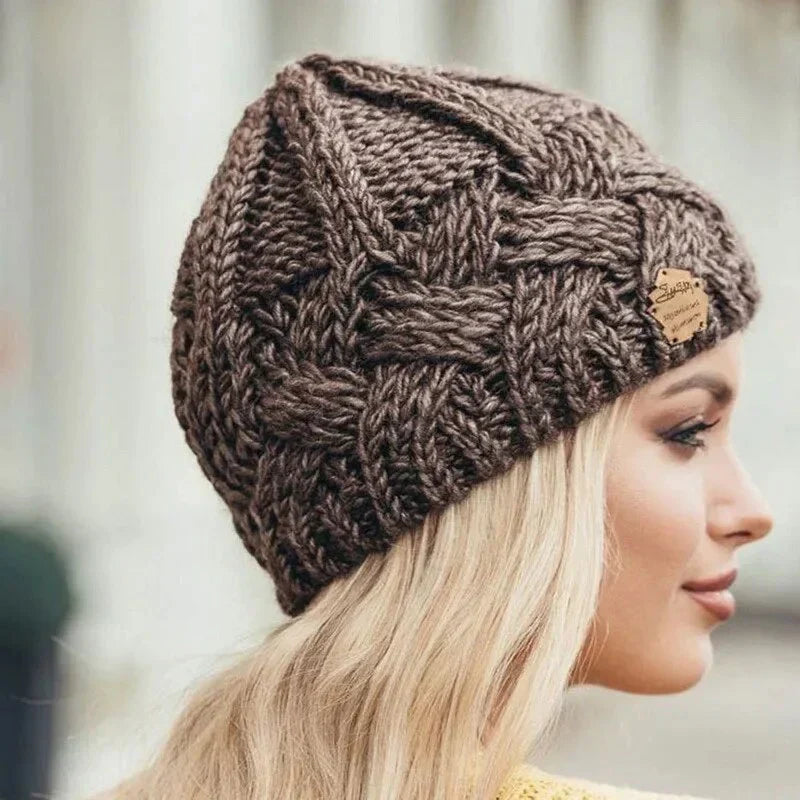 Warm Women's Knit Beanie - Cable Slouchy Cut, Plush Wool