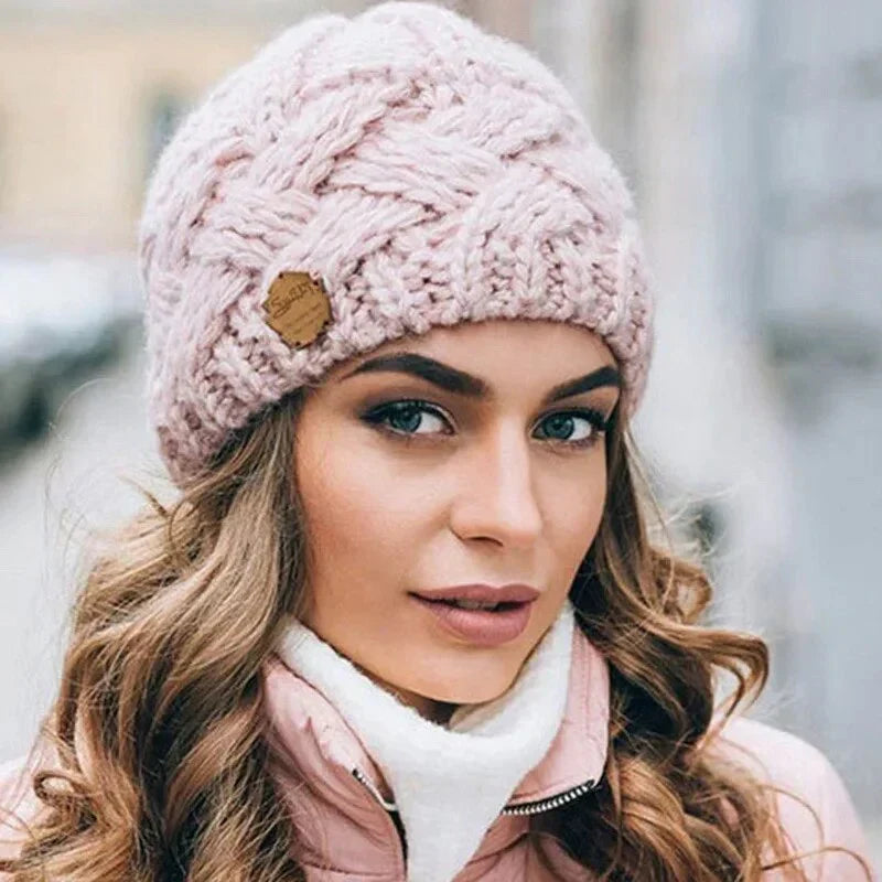 Warm Women's Knit Beanie - Cable Slouchy Cut, Plush Wool