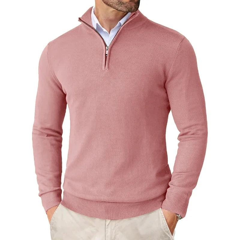 Light Timeless Men’s Knit Sweater - Zip Collar, Cotton