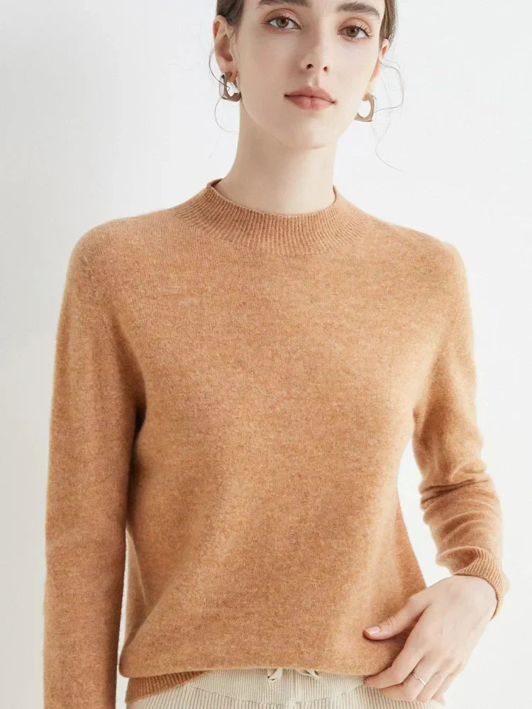 Plush Timeless Women’s Pullover - Mock Neck, Wool, Work