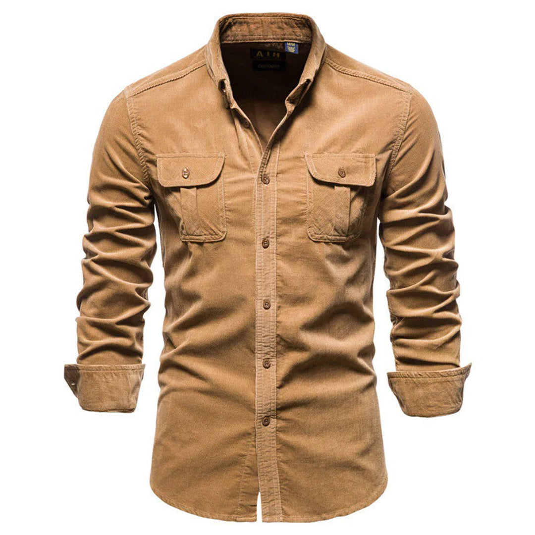 Men's Ribbed Velvet Shirt, Comfortable Relaxed Fit, Versatile Style for Casual or Formal Wear-1