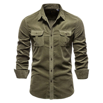 Men's Ribbed Velvet Shirt, Comfortable Relaxed Fit, Versatile Style for Casual or Formal Wear-3