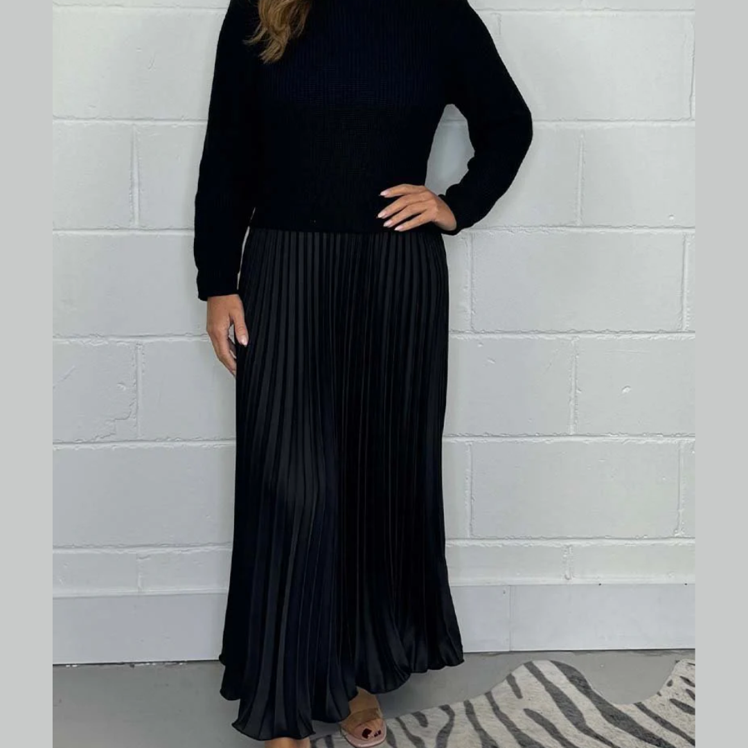 Plush Flowy Women’s Sweater Skirt Kit - Pleated Maxi, Satin