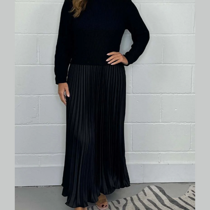Plush Flowy Women’s Sweater Skirt Kit - Pleated Maxi, Satin