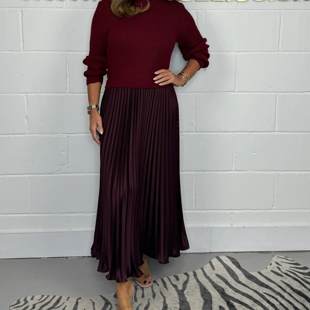 Plush Flowy Women’s Sweater Skirt Kit - Pleated Maxi, Satin