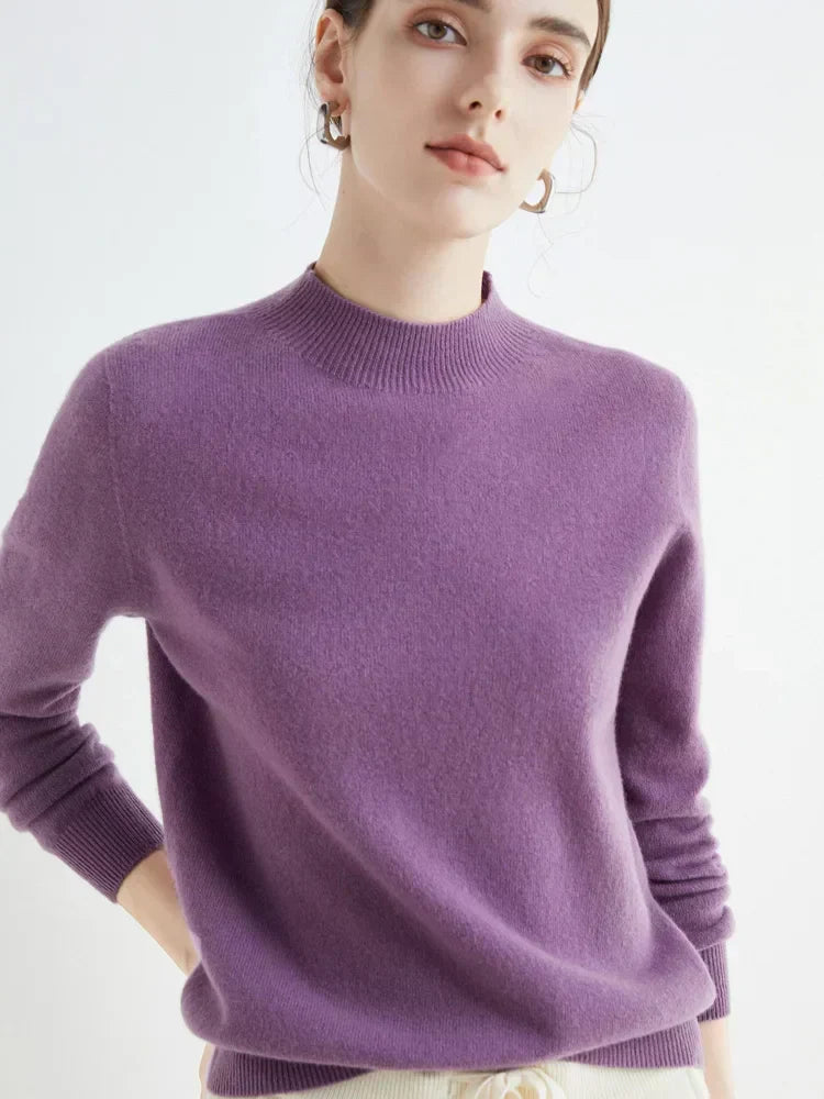 Plush Timeless Women’s Pullover - Mock Neck, Wool, Work