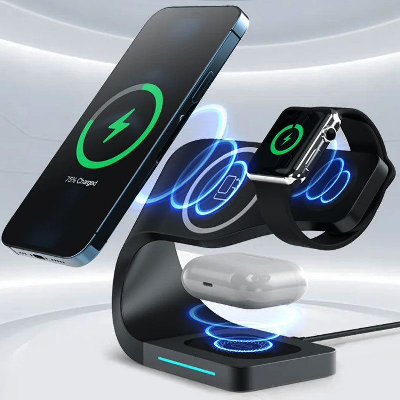 Cordless Charging Station 4 In 1 MagSafe Black Minimalist