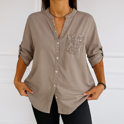 Casual Button Top with Sequins - Trendy Women's Wear for Any Occasion