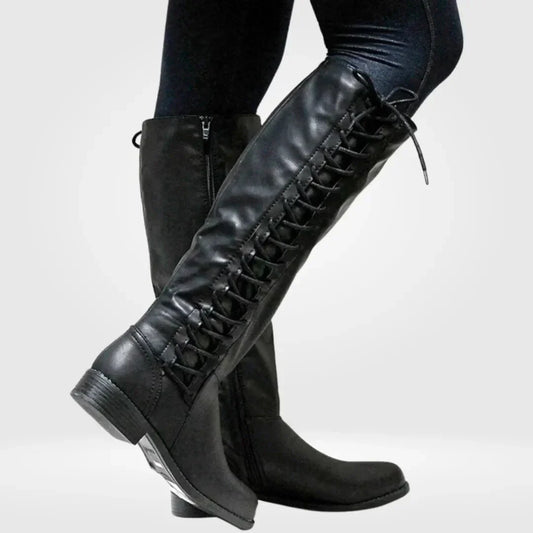 Women’s Supportive Knee High Boots - Lace Up Faux Leather