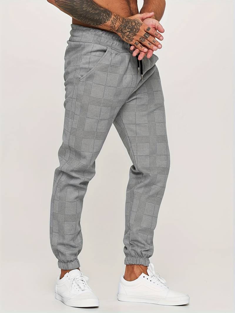 Comfortable men's jogger pants – classic check pattern, breathable cotton, for everyday wear 1