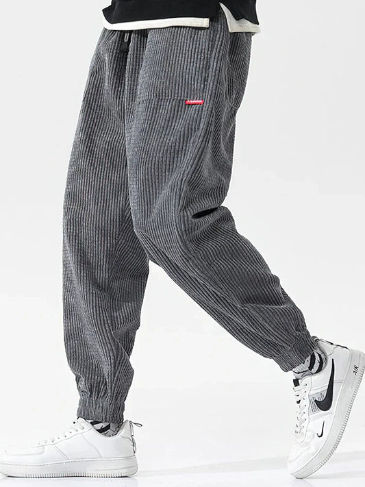 Comfortable men's wide corduroy joggers – relaxed fit, breathable fabric, for casual outings 0