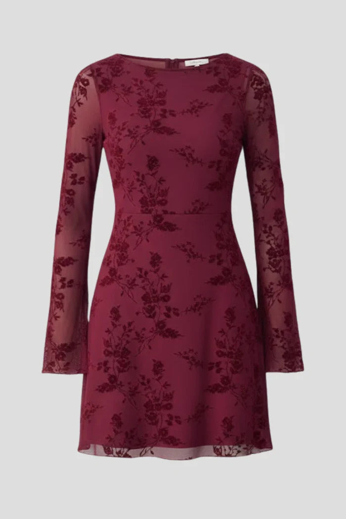 high waist, long-sleeve textured pattern, polyester, for party – Fitted women's dress